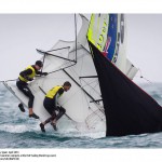 Peter Burling and Blair tuke capsize their 49er in huge waves